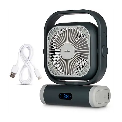Ventilateur portable - MEDION E10 TF, 20 W, 5 vitesses, Gris, Blanc