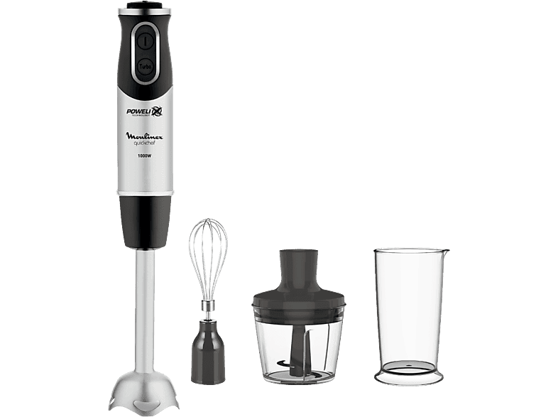 Mixeur plongeant - Moulinex DD6558 QuickChef, 3 en 1, 1000W, Tecnología Powelix, 10 vitesses, Fonction Turbo, Accesorios Incluidos, Acier Inoxidable