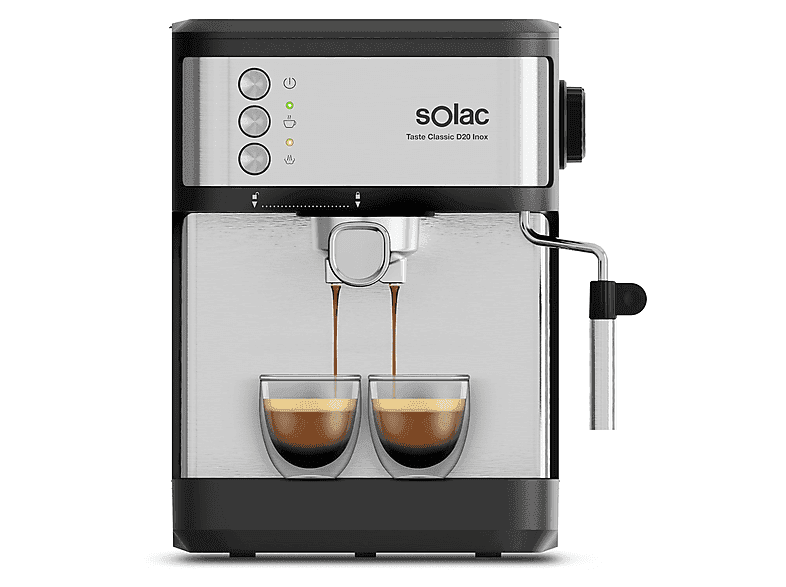 Machine à café expresso - SOLAC TASTE CLASSIC D20 INOX, 20 bar, 850 W, 2 tasses, INOX y Noir