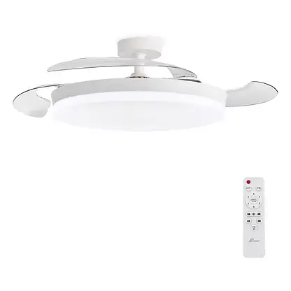 Ventilateur de plafond avec éclairage - 3NOD CONCEPT OVA, 72 W, 6 vitesses, Aspas retráctiles, Blanc