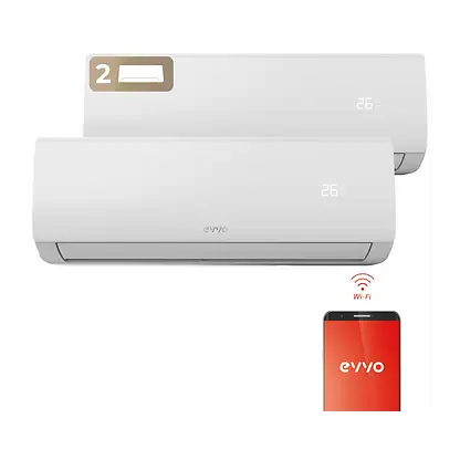 Climatiseur split 2x1 - EVVO Clima Wi-Fi 2x1 18.000 BTU (9.000 + 12.000), 18000 fg/h, Fonction Inverter, Blanc