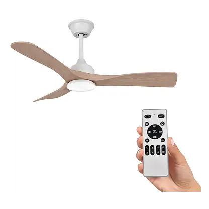 Ventilateur de plafond avec éclairage LED - HOLA LED LED RXFL027, Luz LED Regulable 30W, 3000K-6000K, color madera clara, 52inch, 6 niveles de velocidad vitesses, color madera