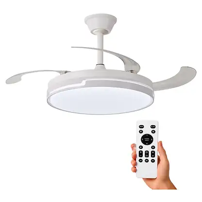 Ventilateur de plafond avec éclairage LED - NARVI BRASIL 7030 WH, 75 V, 6 vitesses, Aspas retráctiles, Blanc