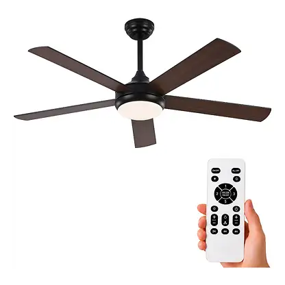 Ventilateur de plafond avec éclairage LED - NARVI MALI, 56 V, 6 vitesses, Noir y Madera Roble